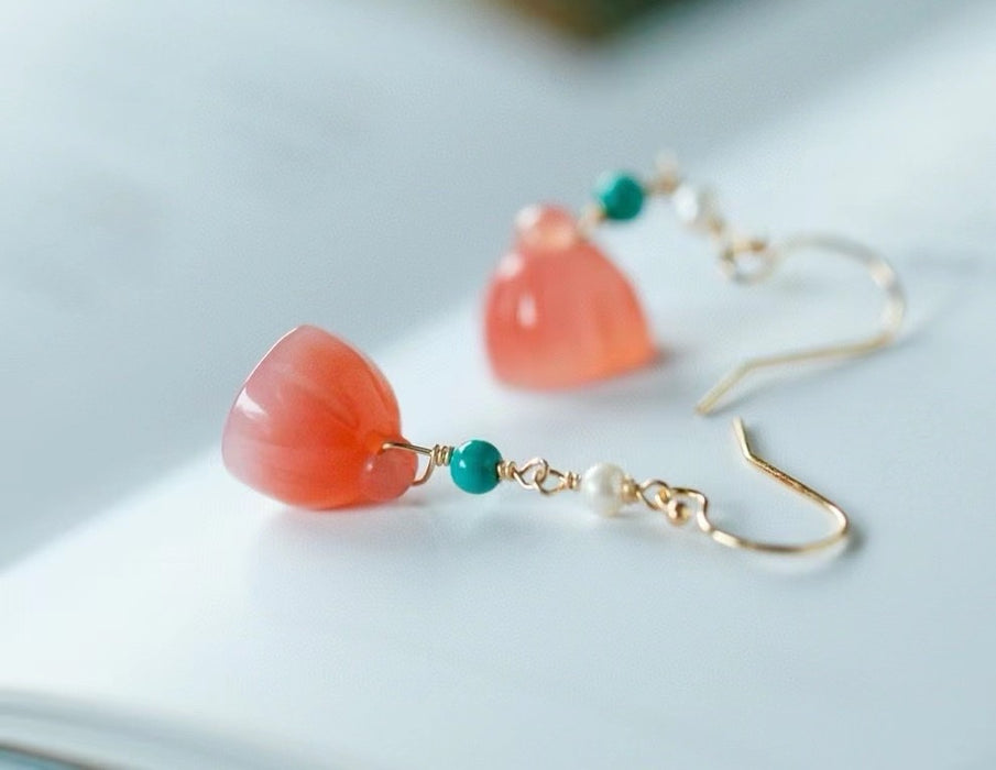 Red agate lotus pod earrings-ZROLMA(ES2024924001)