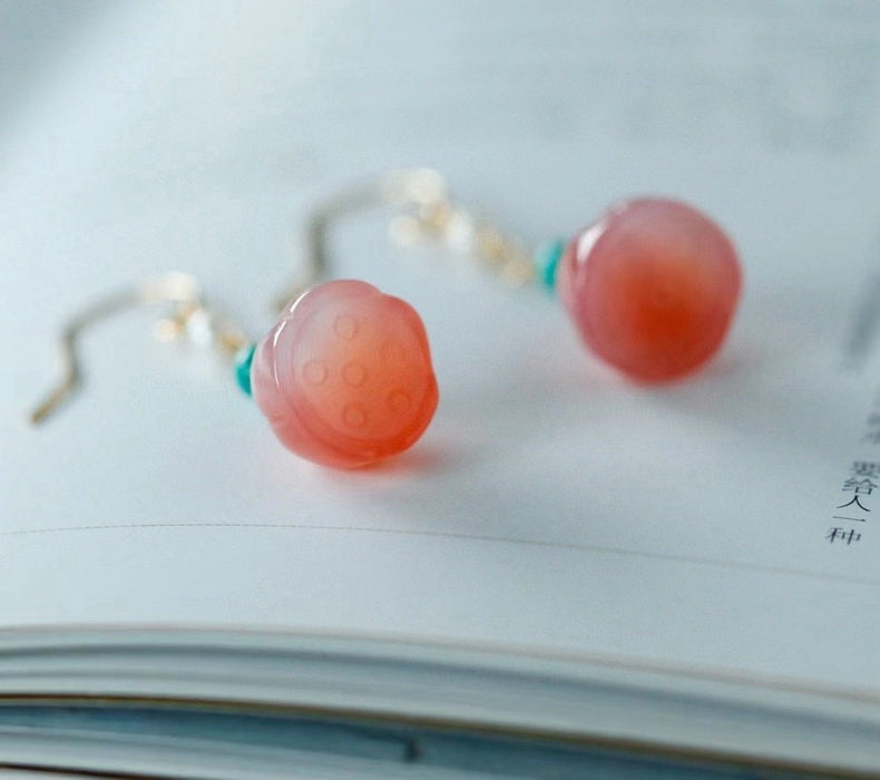 Red agate lotus pod earrings-ZROLMA(ES2024924001)