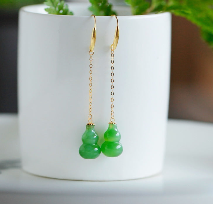 Emerald green gourd jadeite earrings-ZROLMA(ES2024924001)