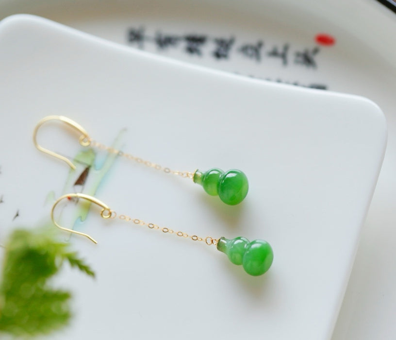 Emerald green gourd jadeite earrings-ZROLMA(ES2024924001)