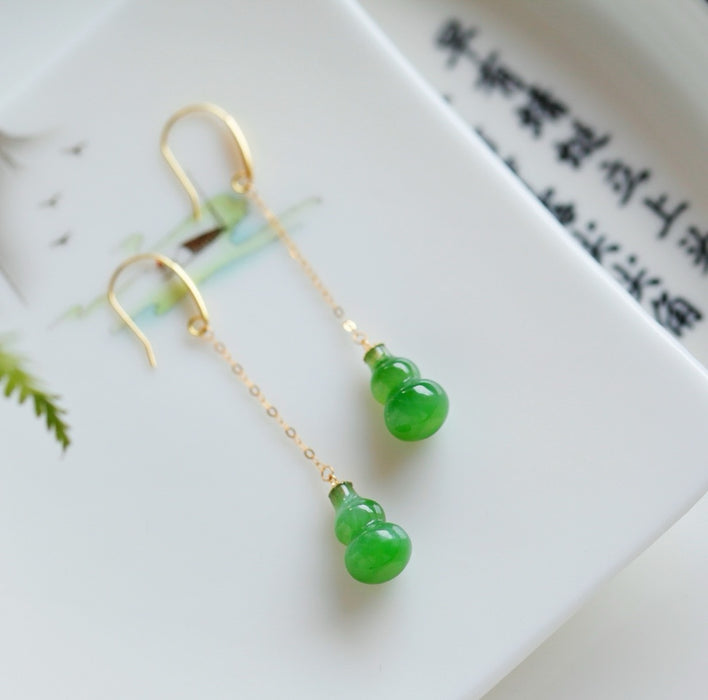 Emerald green gourd jadeite earrings-ZROLMA(ES2024924001)