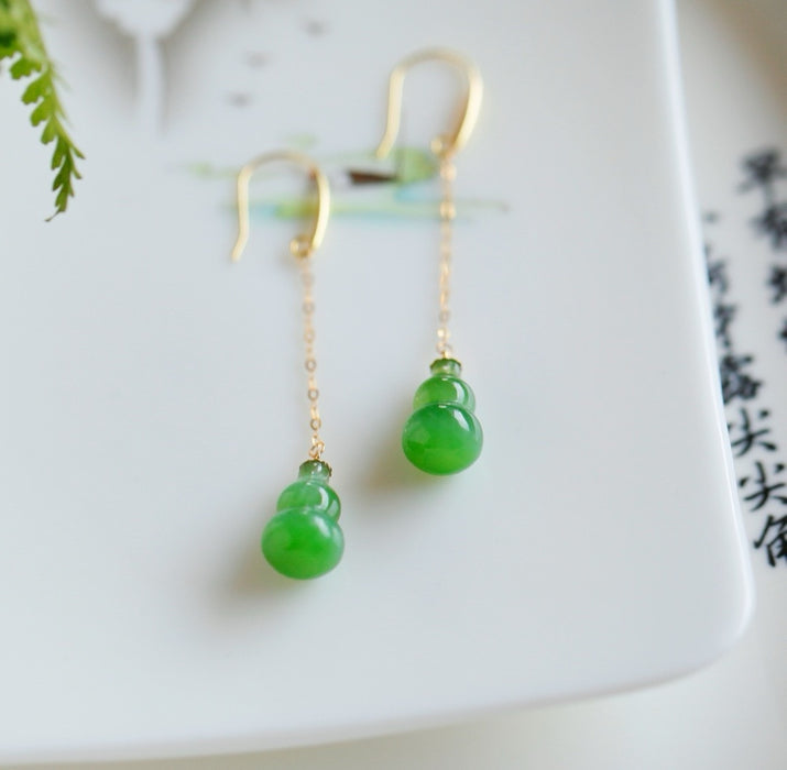 Emerald green gourd jadeite earrings-ZROLMA(ES2024924001)