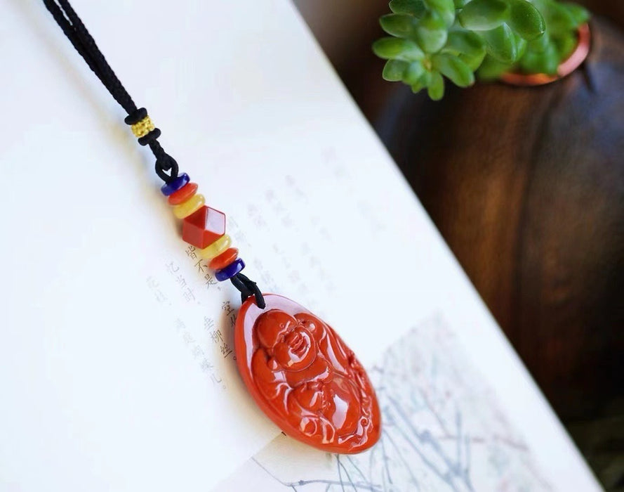 Southern red agate Maitreya Buddha pendant.-ZROLMA(DZ2024923001)