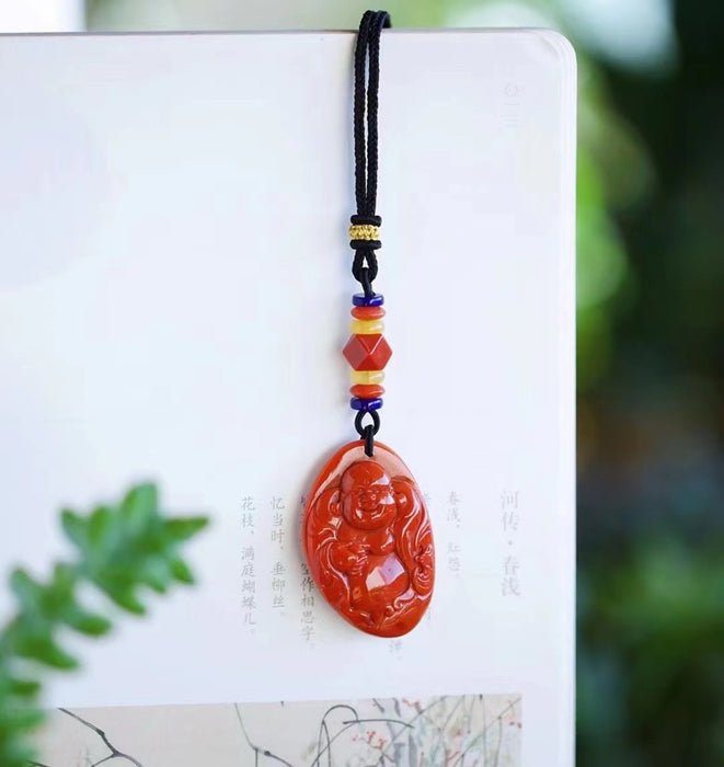 Southern red agate Maitreya Buddha pendant.-ZROLMA(DZ2024923001)