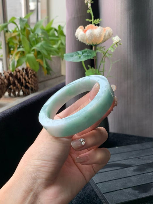 Pulsera de jadeíta con flor verde flotante en blanco - ZROLMA (SZ2024924001)