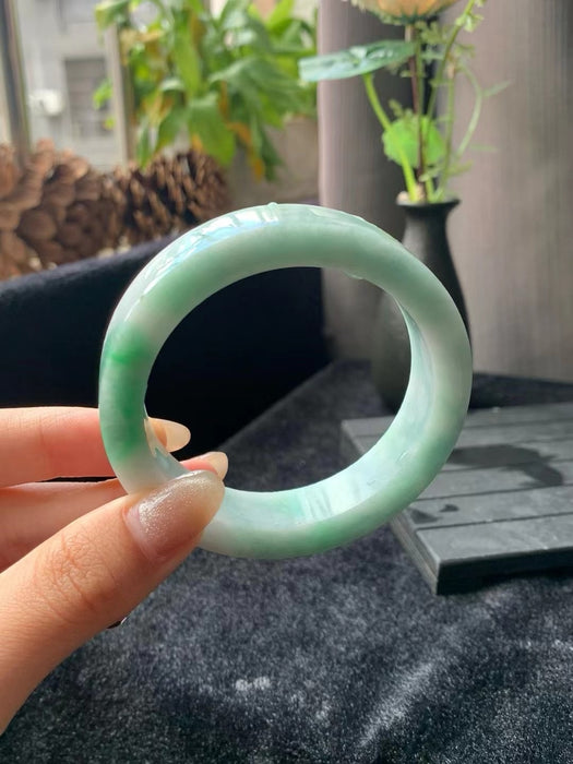 Floating green flower jadeite bracelet blank-ZROLMA(SZ2024924001)