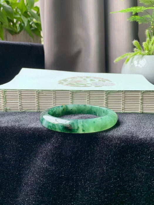 Jadeite bangle with fruit green background and golden silk green flower patterns-ZROLMA(SZ2024923001)