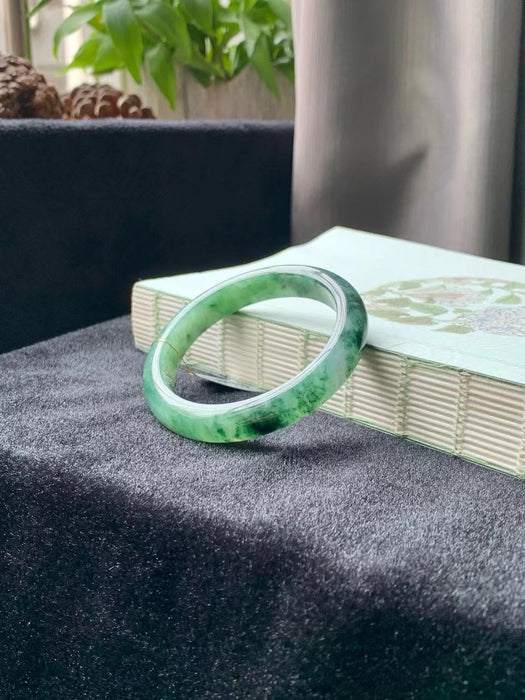 Jadeite bangle with fruit green background and golden silk green flower patterns-ZROLMA(SZ2024923001)